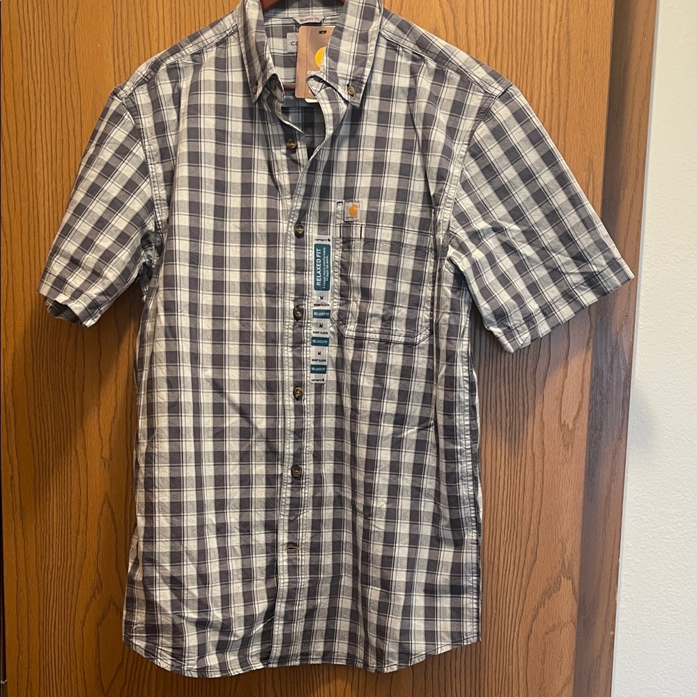 Carhartt Navy and White Checkered Short Sleeve Shirt